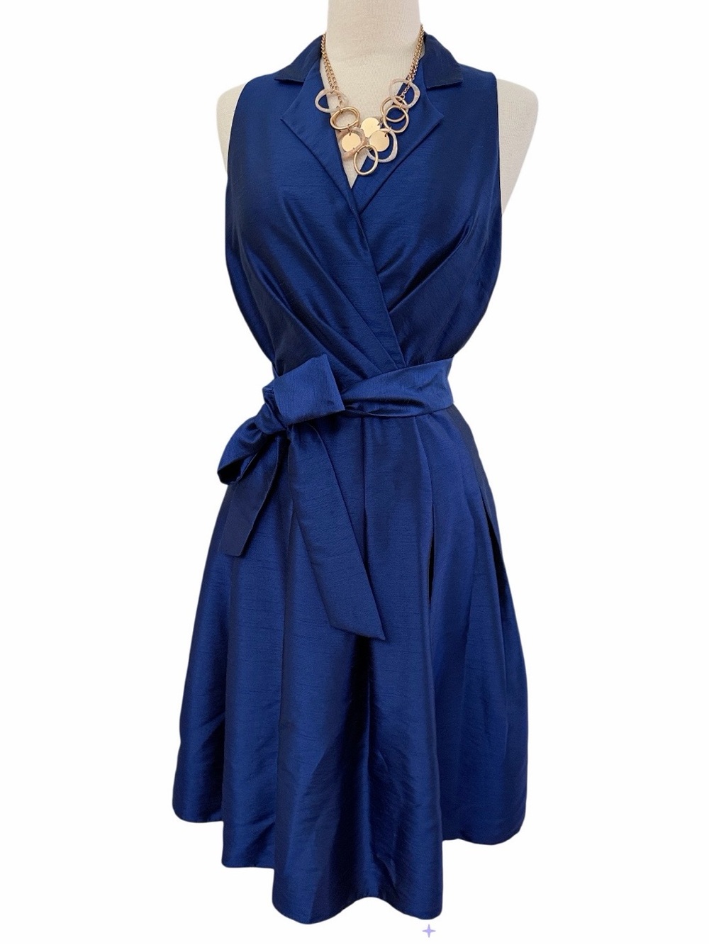 Evan Picone Sleeveless Wrap Midi Dress in Rich Royal Blue
